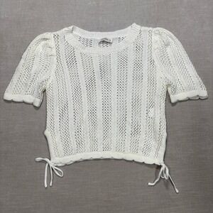 Mello Crochet Open Knit Drawstring Crop Top Sweater Size M Soft